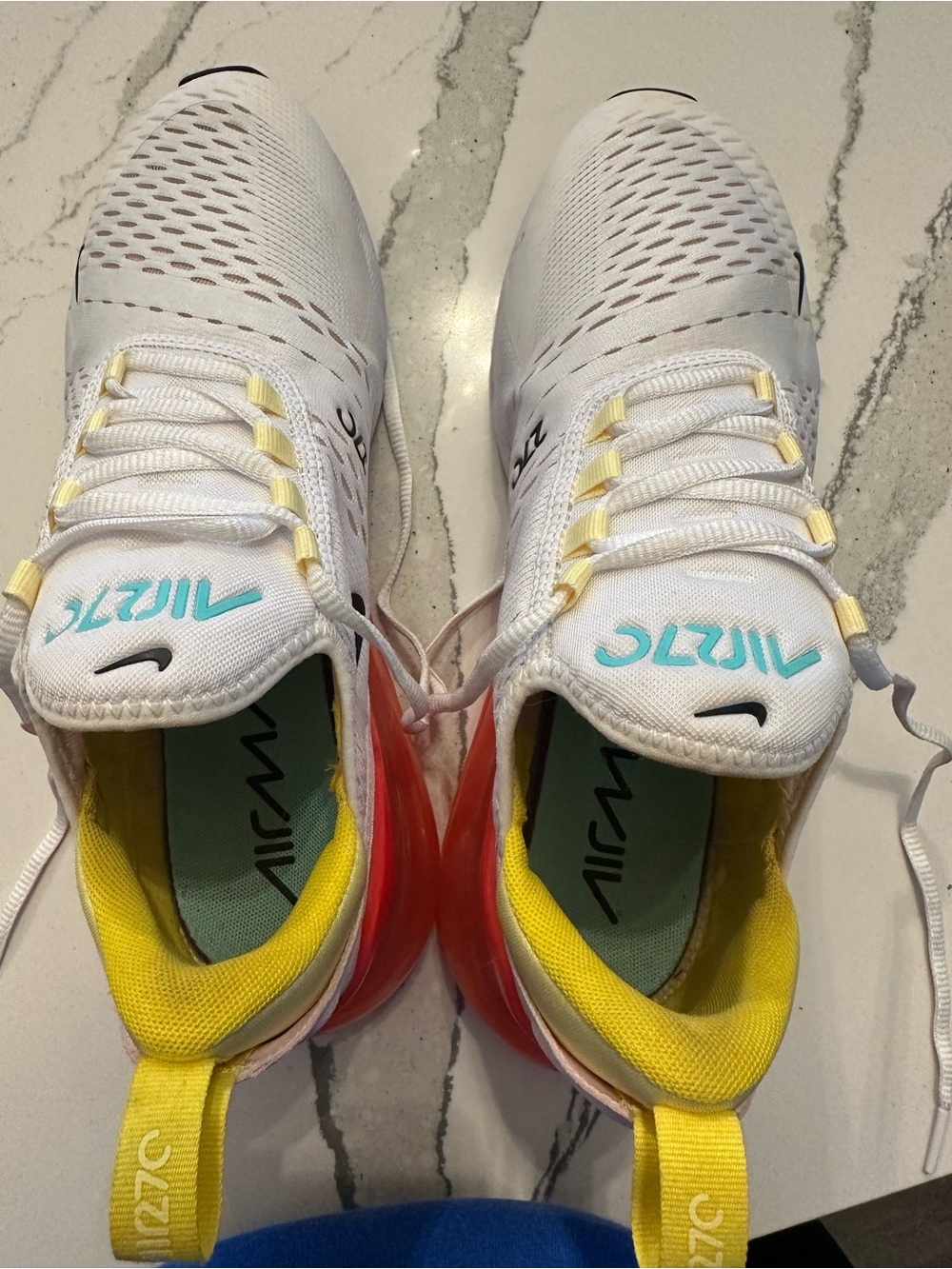 Nike Women's White Sneakers with Yellow Lining and Pink Heel Cushion - Picture 5 of 6